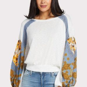 Free People Casual Clash Balloon Sleeve Top Size L